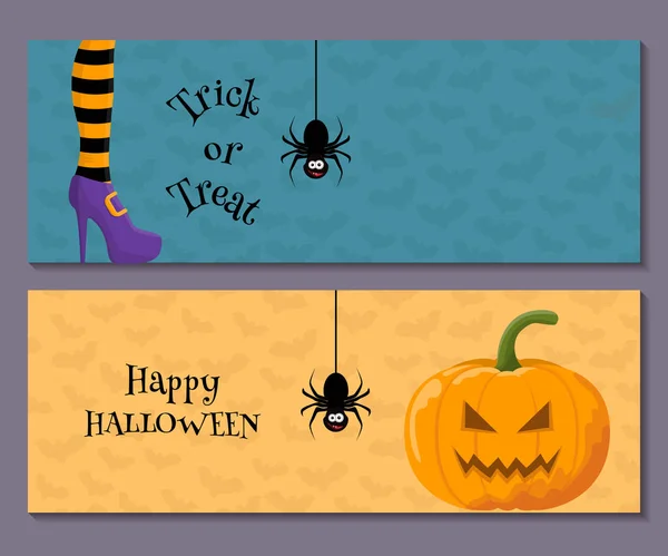 Caricatura Halloween Conjunto Pancartas Horizontales Con Araña Calabaza Cambiar Las — Archivo Imágenes Vectoriales