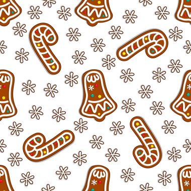 Gingerbread şeker Dikişsiz desen beyaz arka plan üzerinde