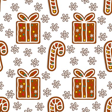 Gingerbread şeker Dikişsiz desen beyaz arka plan üzerinde