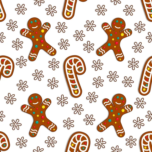 Gingerbread şeker Dikişsiz desen beyaz arka plan üzerinde — Stok Vektör