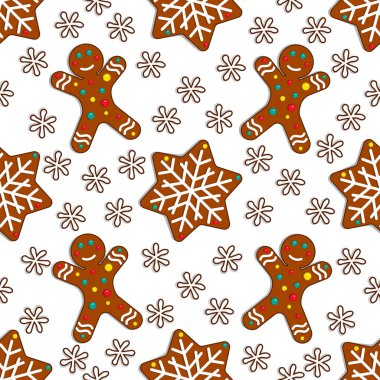 Gingerbread şeker Dikişsiz desen beyaz arka plan üzerinde