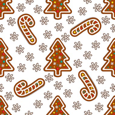 Gingerbread şeker Dikişsiz desen beyaz arka plan üzerinde
