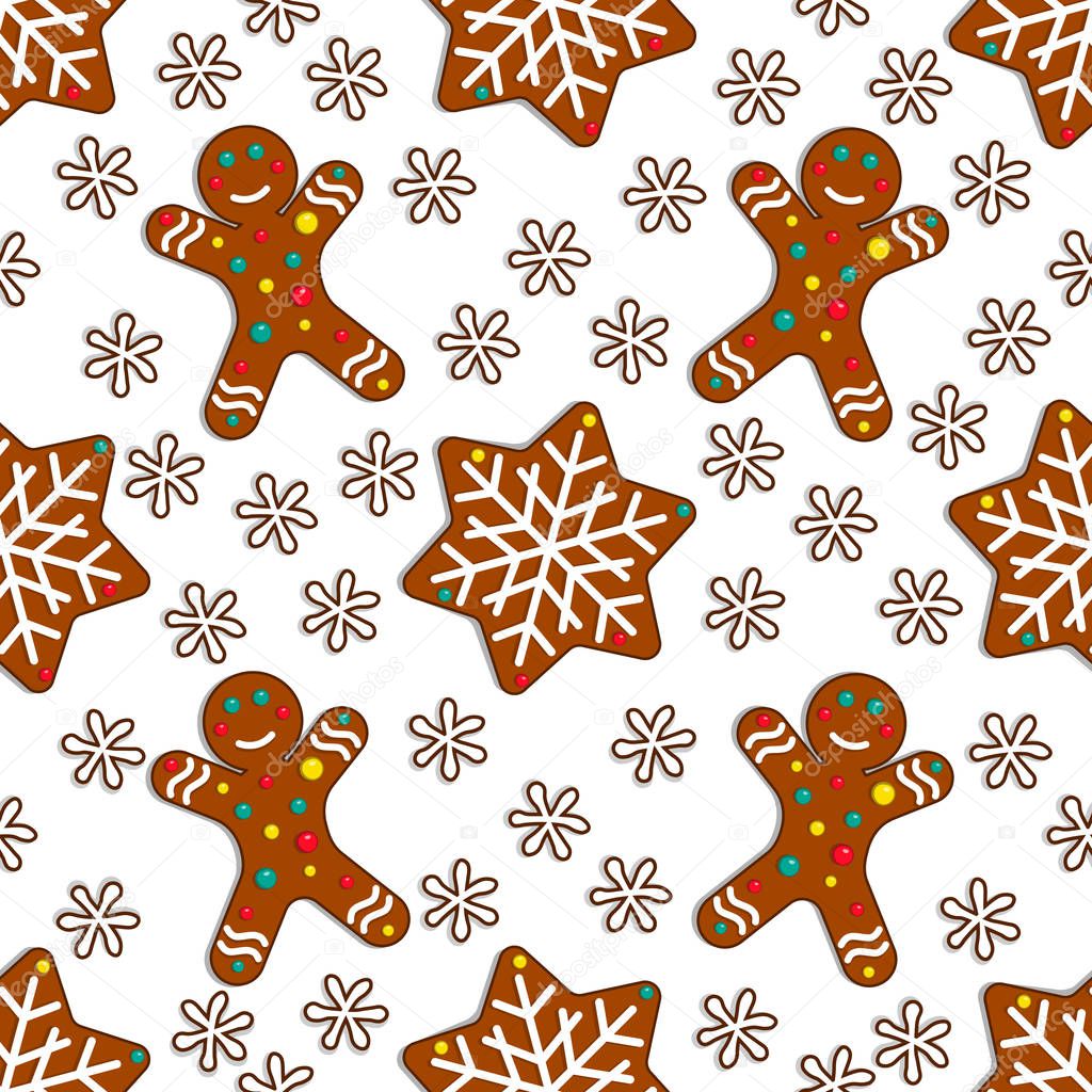 Gingerbread candy seamless pattern on white background