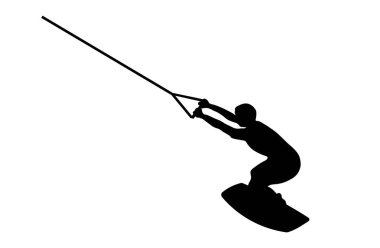 Wakeboard beyaz zemin üzerinde bir adam siyah silüeti. İzole vektör çizim.