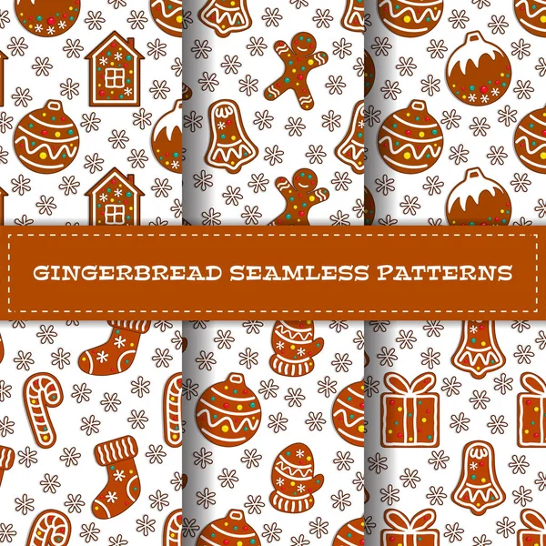 Ensemble de biscuits au pain d'épice de Noël motifs sans couture — Image vectorielle
