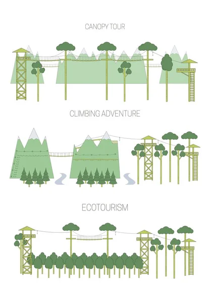 Serie di illustrazioni di ecoturismo. Stile Line Art . — Vettoriale Stock