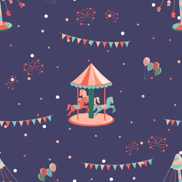 Parc d'attractions motif sans couture avec carrousel avec des heures et carrousel . — Image vectorielle