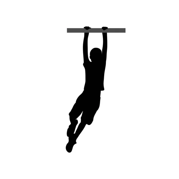 Black silhouette of a boy hanging on the horizontal bar. — Stock Illustration Black silhouette of a boy hanging on the horizontal bar. Stock Illustration