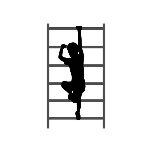 Black silhouette of a boy scrambling on the stairs. — Stock Vector