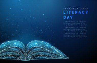 Soyut açık kitap. Uluslararası Edebiyat Günü konsepti.