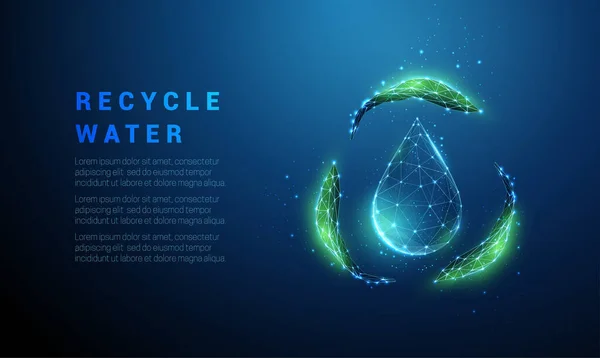 Spadająca kropla wody z symbolem recyklingu z zielonych liści — Wektor stockowy