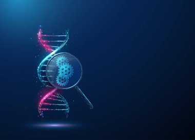 Genetik araştırma, DNA analizi, moleküler biyoloji, bilimsel yenilik, mekanize sistem konsepti düşük polyester dijital fütüristik stil, kablo taşıyıcı.