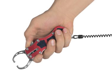 Dudak kavrama tutma el balık tutma üzerinde beyaz izole