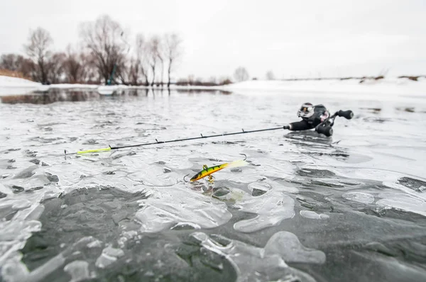 Winter Fishing Fishing Tackles Ice Lake — Stock Photo, Image