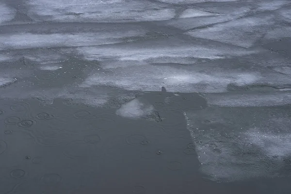 漂浮的浮子漂浮在水面上 春天打破了河上的冰 — 图库照片