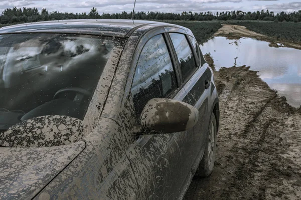 Car Stuck Swamp Road Trip — Stock Photo, Image