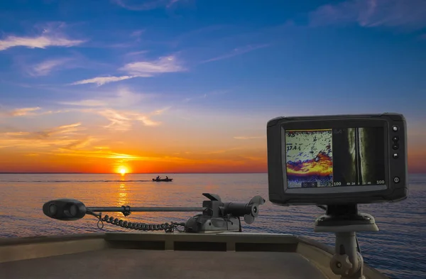 Fishfinder, echolot, fishing sonar at the boat — Stock Photo, Image