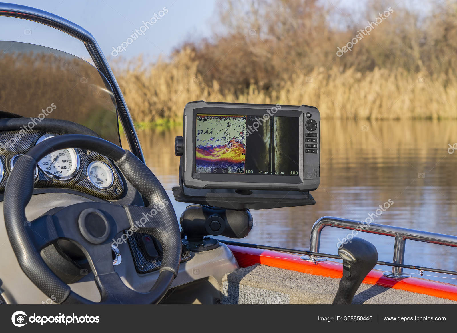 Fishing boat with fish finder, echolot, sonar and structure scaner aboard  Stock Photo by ©FedBul 308850446