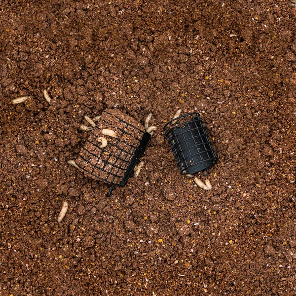 Feeder Fishing Groundbait Feeding Troughs Maggots — Stock Photo, Image