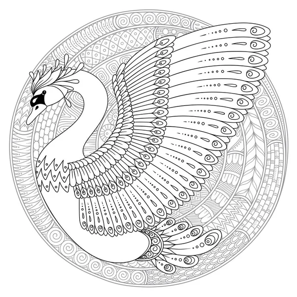 Cisne Decorado Dibujado Mano Con Mandala Aislado Blanco Estilo Boho — Vector de stock