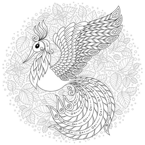 Lindo Pájaro Jardín Flores Fantasía Animales Garabato Dibujado Mano Ilustración — Vector de stock