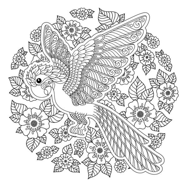 Vector Illustratie Decoratieve Kaketoe Witte Achtergrond Modetrend Van Volwassen Kleuring — Stockvector