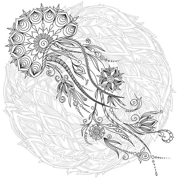 Zendoodle Stylizované Medúzy Pro Tričko Design Tetování Dospělého Zbarvení Stránku — Stockový vektor