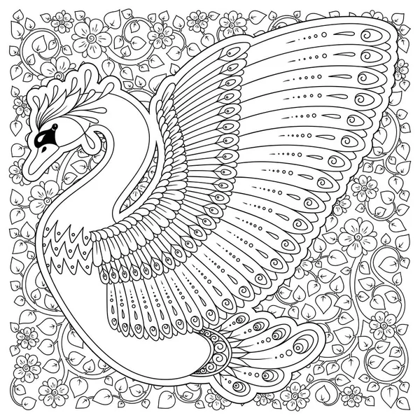 Elle çizilmiş tavus kuşu. Beyaz izole. Antistress boyama sayfası vektör tek renkli kroki.