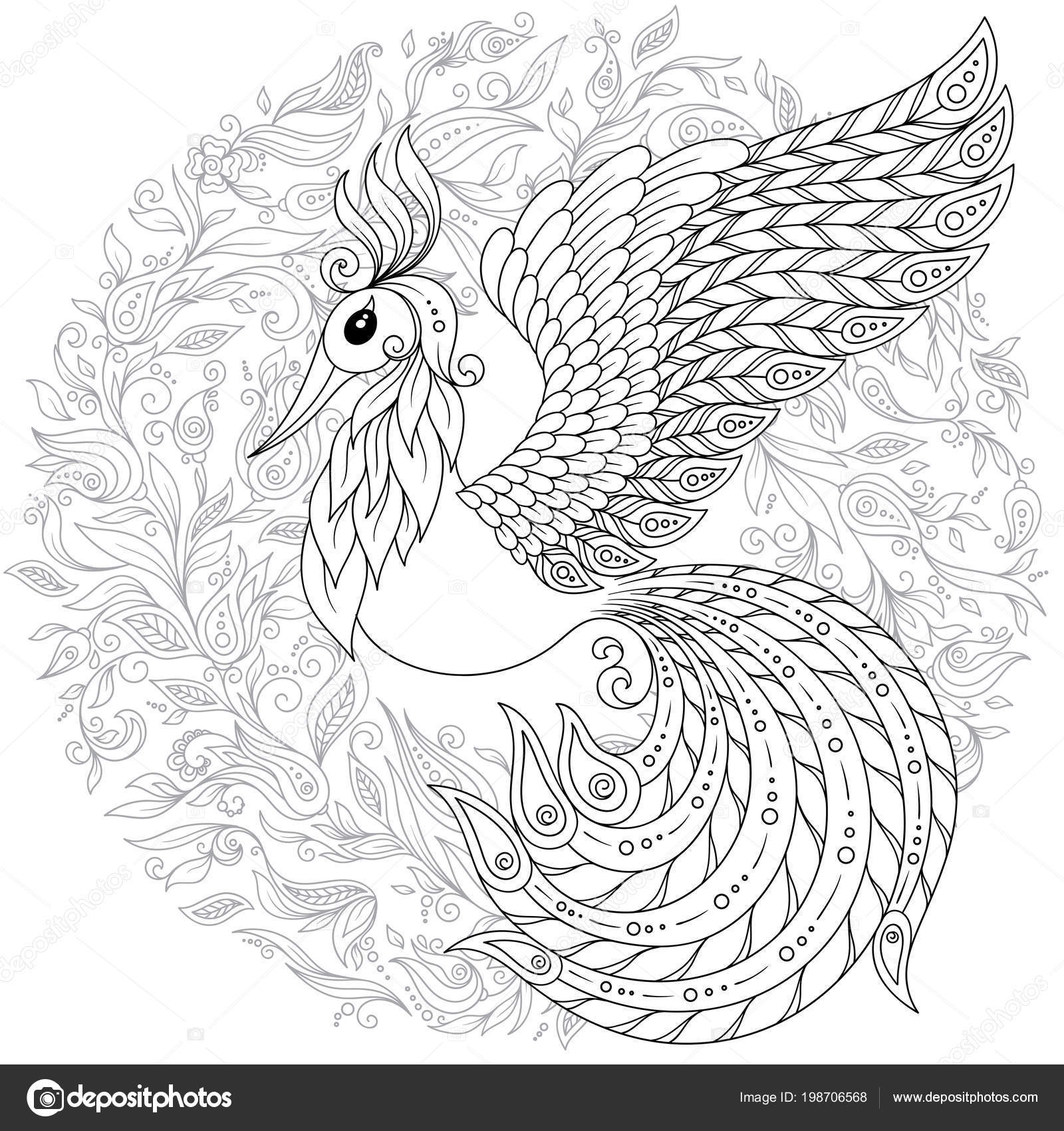 Firebird pour anti stress Coloriage avec haute précision Page de livre de coloriage pour adultes et enfants Collection Black White Bird