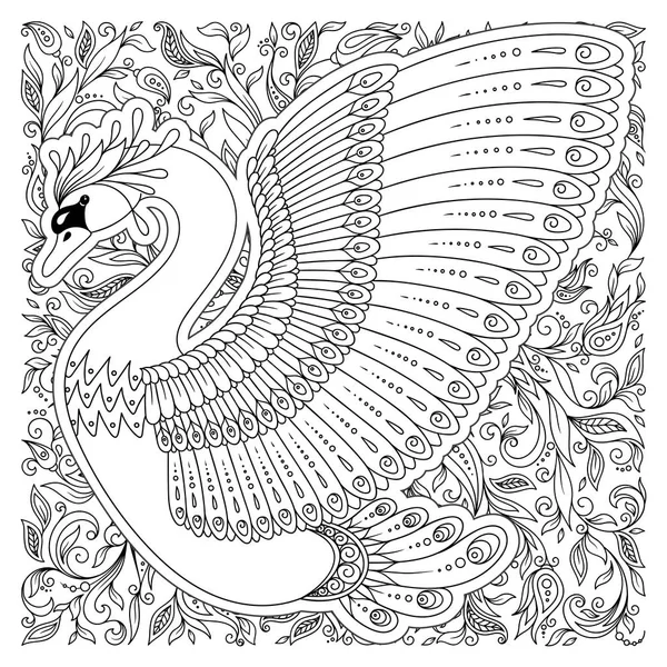 Cisne Decorado Mano Flores Estilo Étnico Aisladas Blanco Imagen Para — Archivo Imágenes Vectoriales