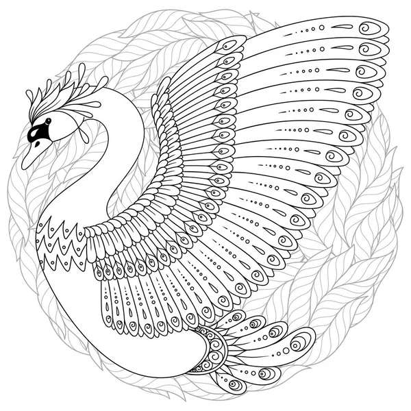 手绘艺术天鹅成人着色中涂鸦 Zentangle 部落风格 民族装饰图案的纹身 恤或打印的页面 小鸟矢量图 — 图库矢量图片