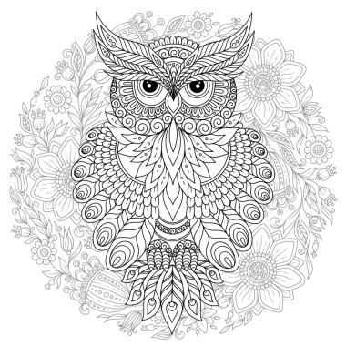 güzel Baykuş boyama sayfa tasarım zarif bir tarzda