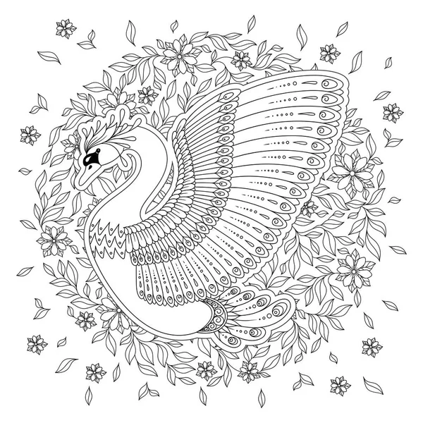 Disegno Mano Artistico Cigno Adulti Colorare Pagine Doodle Zentangle Stile — Vettoriale Stock