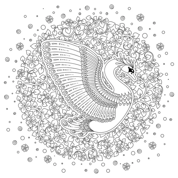 Elle çizilmiş tavus kuşu. Beyaz izole. Antistress boyama sayfası vektör tek renkli kroki.