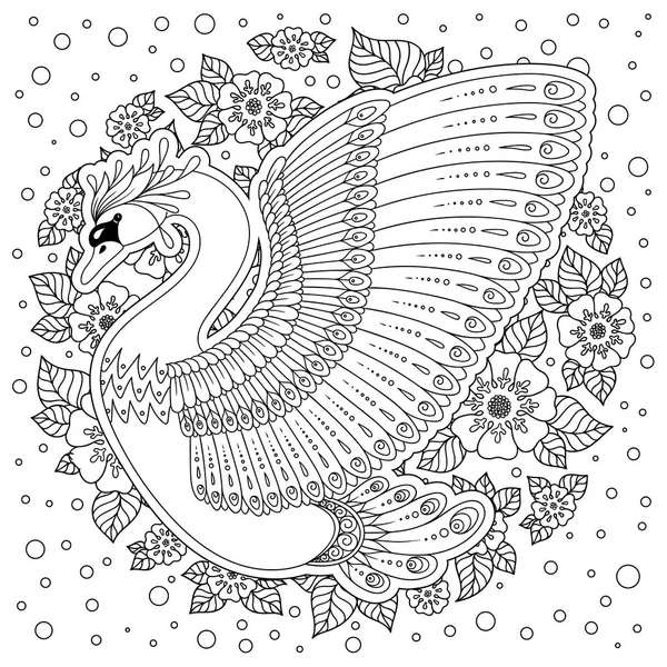 Cisne Decorado Mano Flores Estilo Étnico Aisladas Blanco Imagen Para — Vector de stock