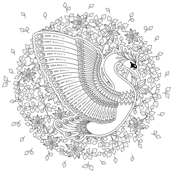 Elle çizilmiş tavus kuşu. Beyaz izole. Antistress boyama sayfası vektör tek renkli kroki.