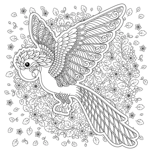 Parrot Tropical Bird Vector Illustration Coloring Book Adult Older Children — Stock Vector