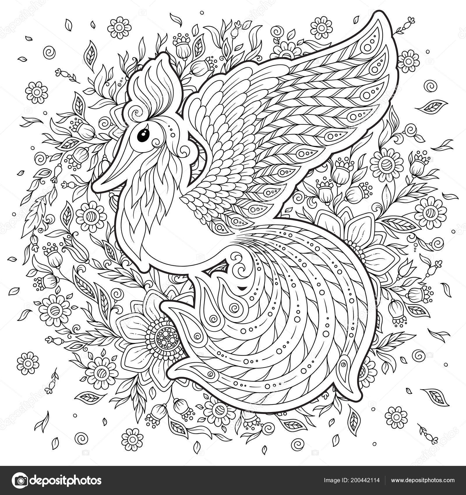 Exotic Bird Fantastic Flowers Leaves Firebird Stress