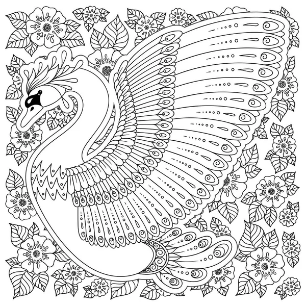 Elle çizilmiş tavus kuşu. Beyaz izole. Antistress boyama sayfası vektör tek renkli kroki.