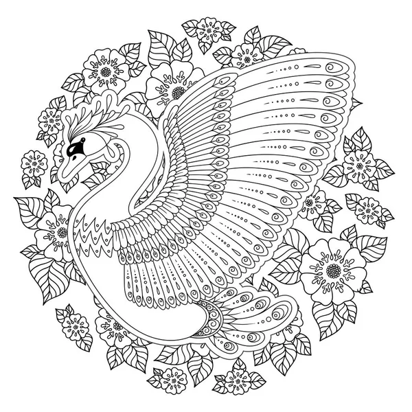 Elle çizilmiş tavus kuşu. Beyaz izole. Antistress boyama sayfası vektör tek renkli kroki.