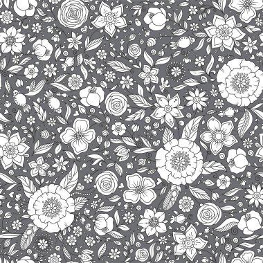 Sorunsuz vektör çiçek desenli, ilkbahar/yaz zemin. El bahçede çiçek ile yüzey tasarımı çekilmiş. Duvar kağıtları, desen dolgularını, yüzey dokuları için sorunsuz doku-ebilmek var olmak kullanılmış.