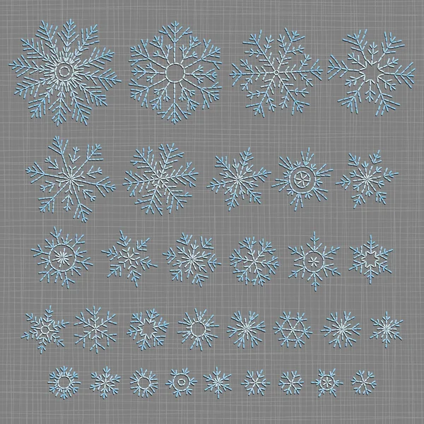 Conjunto Diferentes Flocos Neve Desenhados Mão Regime Tricô Bordados —  Vetores de Stock