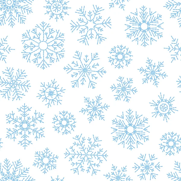 Abstract Seamless Pattern Falling Blue Snowflakes White Background Winter Pattern — Stock Vector