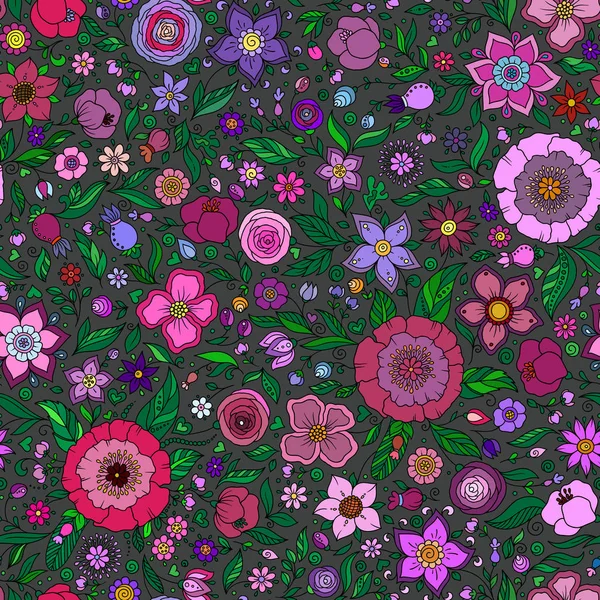 Modèle Vectoriel Sans Couture Avec Des Feuilles Des Fleurs Roses — Image vectorielle