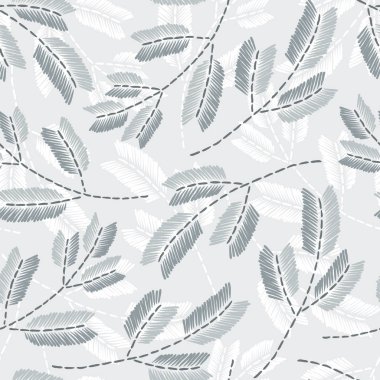 Vintage nakışı çiçek kumaş dokusu. Basit sorunsuz arka plan ile yaprakları, dalları. Nakış dikiş taklit.