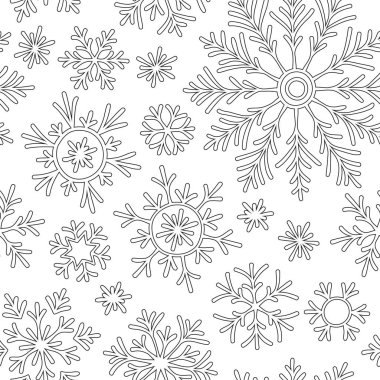 Anti-stres boyama kitabı sayfa olan yetişkin doodle için kar taneleri. Kış arka plan deseni