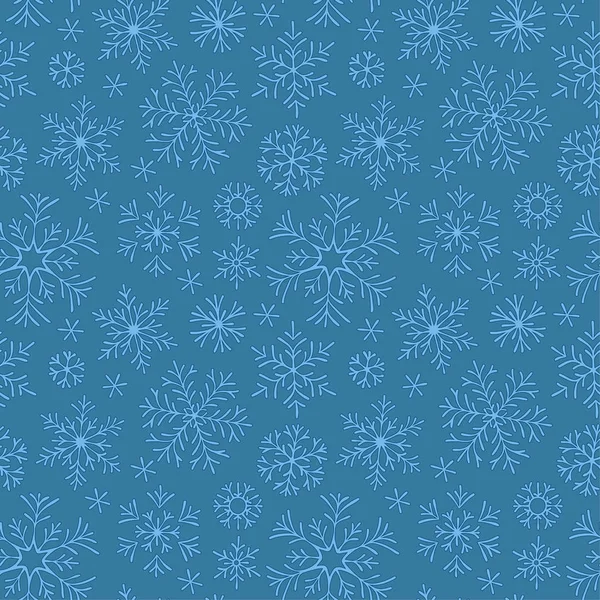 Handgezeichnetes Doodle Nahtloses Muster Blaue Schneeflocken Auf Dunklem Hintergrund Für — Stockvektor