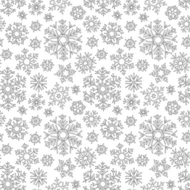 Noel modeli gelen bir kart vektör için kar taneleri. Kitap boyama için. Dekoratif doodle çizilmiş. Siyah-beyaz desen.