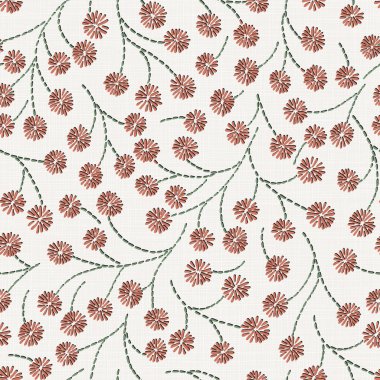 Nakış Tekstil, ev dekor, moda, kumaş için keten kumaş dokusu üzerinde çiçek seamless modeli. dikiş taklit  