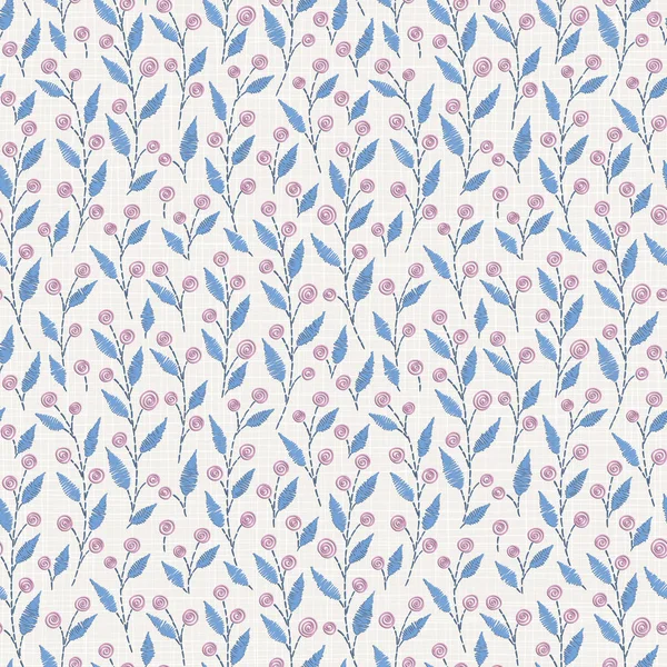 Вышивка Цветочный Бесшовный Узор Льняной Ткани Текстуры Текстиля Домашнего Декора — стоковый вектор